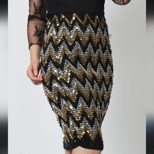 Gold Silver Sequins Highwaisted Pencil Skirt